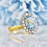 Ellibelle Jewellery Vintage 1980 Aquamarine & Diamond Gold Cluster Ring
