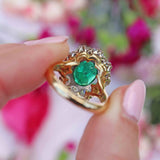 Ellibelle Jewellery Vintage 1980 Emerald & Diamond 18ct Gold Cluster Engagement Ring (3.60cts)