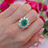 Ellibelle Jewellery Vintage 1980 Emerald & Diamond 18ct Gold Cluster Engagement Ring (3.60cts)