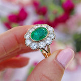 Ellibelle Jewellery Vintage 1980 Emerald & Diamond 18ct Gold Cluster Engagement Ring (3.60cts)