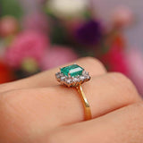 Ellibelle Jewellery Vintage 1980 Emerald & Diamond 18ct Gold Cluster Ring (1.30cts)