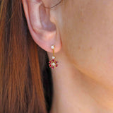 Ellibelle Jewellery Vintage 1980 Ruby & Diamond 18ct Gold Daisy Cluster Drop Earrings