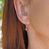 Ellibelle Jewellery Vintage 1980 Ruby & Diamond 18ct Gold Daisy Cluster Drop Earrings
