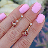 Ellibelle Jewellery Vintage 1980 Ruby & Diamond 18ct Gold Daisy Cluster Drop Earrings