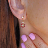 Ellibelle Jewellery Vintage 1980 Ruby & Diamond 18ct Gold Daisy Cluster Drop Earrings