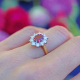 Ellibelle Jewellery Vintage 1980 Ruby & Diamond 18ct Gold Oval Cluster Ring (1.00ct)