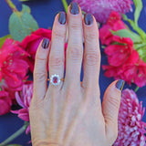 Ellibelle Jewellery Vintage 1980 Ruby & Diamond 18ct Gold Oval Cluster Ring (1.00ct)