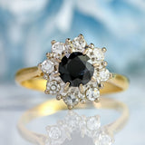 Ellibelle Jewellery Vintage 1980 Sapphire & Diamond 18ct Gold Cluster Ring (1.10cts)