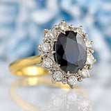 Ellibelle Jewellery Vintage 1980 Sapphire & Diamond 18ct Gold Cluster Ring (3.07ct)