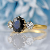 Ellibelle Jewellery Vintage 1980 Sapphire & Diamond 18ct Gold Three-Stone Ring (1.30cts)