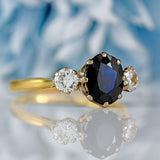 Ellibelle Jewellery Vintage 1980 Sapphire & Diamond 18ct Gold Three-Stone Ring (1.30cts)