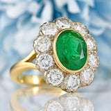 Ellibelle Jewellery Vintage 1980 Zambian Emerald & Diamond 18ct Gold Cluster Ring (3.60cts)