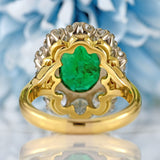 Ellibelle Jewellery Vintage 1980 Zambian Emerald & Diamond 18ct Gold Cluster Ring (3.60cts)
