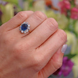 Ellibelle Jewellery Vintage 1980s Sapphire & Diamond 18ct Gold Cluster Ring