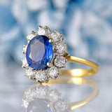 Ellibelle Jewellery Vintage 1980s Sapphire & Diamond 18ct Gold Cluster Ring
