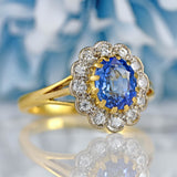 Ellibelle Jewellery Vintage 1981 Ceylon Sapphire & Diamond 18ct Gold Cluster Ring