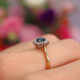 Ellibelle Jewellery Vintage 1981 Emerald-Cut Sapphire & Vari-Cut Diamond 18ct Gold Cluster Ring