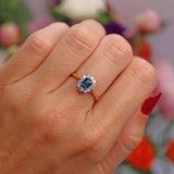 Ellibelle Jewellery Vintage 1981 Emerald-Cut Sapphire & Vari-Cut Diamond 18ct Gold Cluster Ring