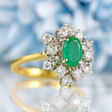 Ellibelle Jewellery Vintage 1981 Emerald & Diamond 18ct Gold Cluster Dress Ring
