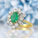 Ellibelle Jewellery Vintage 1981 Emerald & Diamond 18ct Gold Cluster Dress Ring