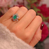 Ellibelle Jewellery Vintage 1981 Emerald & Diamond 18ct Gold Cluster Dress Ring