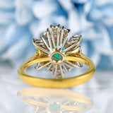 Ellibelle Jewellery Vintage 1981 Emerald & Diamond 18ct Gold Cluster Dress Ring
