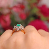 Ellibelle Jewellery Vintage 1981 Emerald & Diamond 18ct Gold Cluster Dress Ring