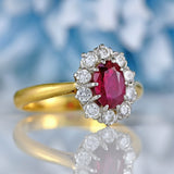 Ellibelle Jewellery Vintage 1981 Ruby & Diamond 18ct Gold Cluster Ring