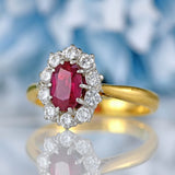 Ellibelle Jewellery Vintage 1981 Ruby & Diamond 18ct Gold Cluster Ring