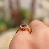 Ellibelle Jewellery Vintage 1981 Ruby & Diamond 18ct Gold Cluster Ring