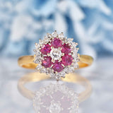 Ellibelle Jewellery Vintage 1981 Ruby & Diamond 18ct Gold Cluster Ring