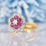 Ellibelle Jewellery Vintage 1981 Ruby & Diamond 18ct Gold Cluster Ring