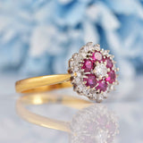 Ellibelle Jewellery Vintage 1981 Ruby & Diamond 18ct Gold Cluster Ring