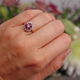 Ellibelle Jewellery Vintage 1981 Ruby & Diamond 18ct Gold Cluster Ring