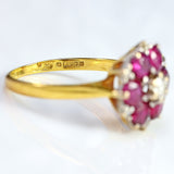 Ellibelle Jewellery Vintage 1981 Ruby & Diamond 18ct Gold Floral Cluster Ring