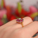 Ellibelle Jewellery Vintage 1981 Ruby & Diamond 18ct Gold Floral Cluster Ring