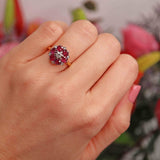 Ellibelle Jewellery Vintage 1981 Ruby & Diamond 18ct Gold Floral Cluster Ring