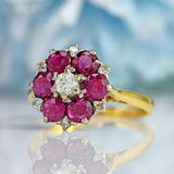 Ellibelle Jewellery Vintage 1981 Ruby & Diamond 18ct Gold Floral Cluster Ring