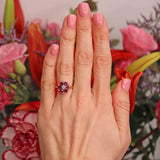Ellibelle Jewellery Vintage 1981 Ruby & Diamond 18ct Gold Floral Cluster Ring