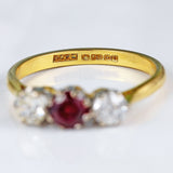 Ellibelle Jewellery Vintage 1981 Ruby & Old-Cut Diamond 18ct Gold Three-Stone Ring