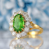 Ellibelle Jewellery Vintage 1982 Green Tourmaline & Diamond 18ct Gold Cluster Ring