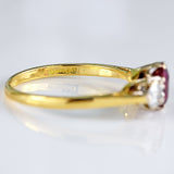 Ellibelle Jewellery Vintage 1982 Ruby & Diamond 18ct Gold Three-Stone Engagement Ring