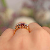 Ellibelle Jewellery Vintage 1982 Ruby & Diamond 18ct Gold Three-Stone Engagement Ring