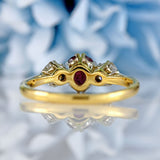 Ellibelle Jewellery Vintage 1982 Ruby & Diamond 18ct Gold Three-Stone Engagement Ring