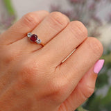 Ellibelle Jewellery Vintage 1982 Ruby & Diamond 18ct Gold Three-Stone Engagement Ring