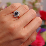 Ellibelle Jewellery Vintage 1982 Sapphire & Diamond 18ct Gold Cluster Ring