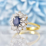 Ellibelle Jewellery Vintage 1982 Sapphire & Diamond 18ct Gold Cluster Ring