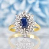 Ellibelle Jewellery Vintage 1982 Sapphire & Diamond 18ct Gold Cluster Ring