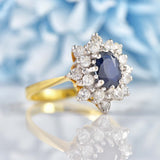 Ellibelle Jewellery Vintage 1982 Sapphire & Diamond 18ct Gold Cluster Ring