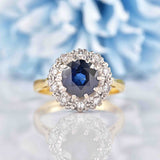 Ellibelle Jewellery Vintage 1982 Sapphire & Diamond 18ct Gold Round Cluster Ring